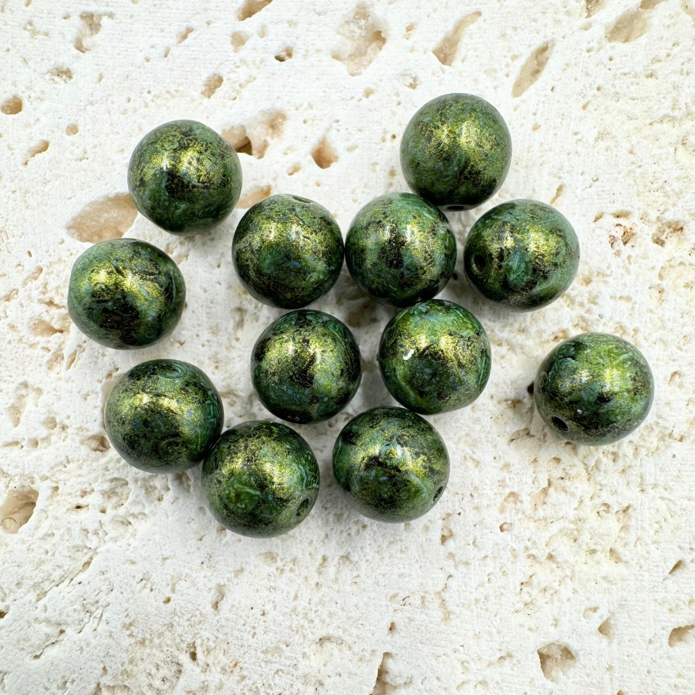 Czech Beads, Metallic Green, 8MM X 8MM, Sold as 20 beads.