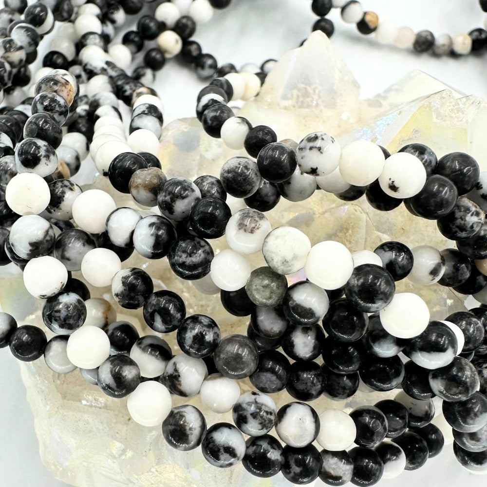 Panda jasper, 6mm, round, glossy, 1 strand, 16 inches, approx. 66 beads(Africa).