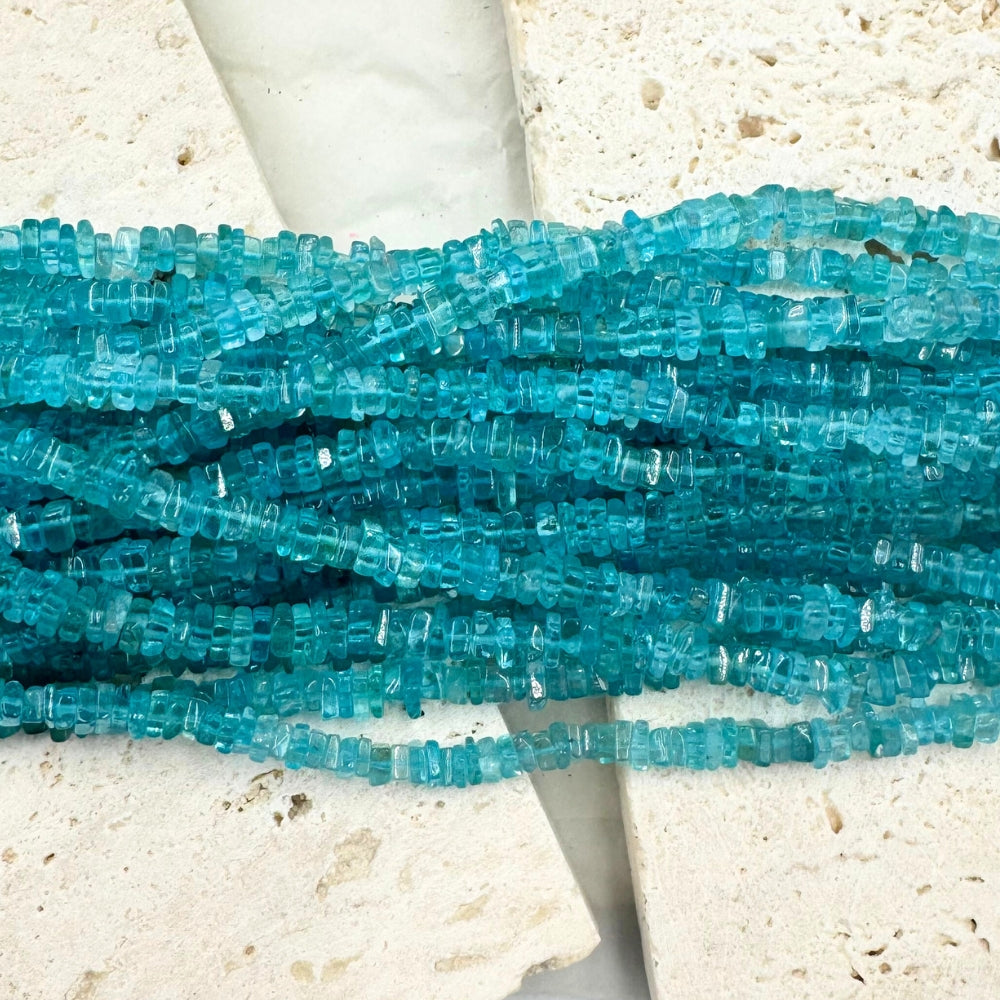 Apatite, thin square, approx. 5mm x 2mm, sold as 1 strand, 16 inches, approx 100-150 beads.