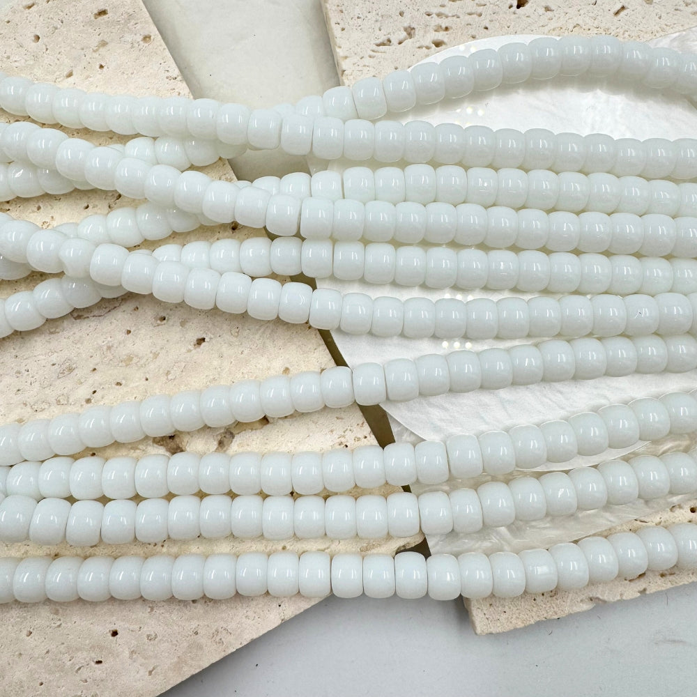 Vintage Glass Beads, White, Smooth Drum, 8mmx 6mm, Sold as 1 strand, Approx. 50 Beads