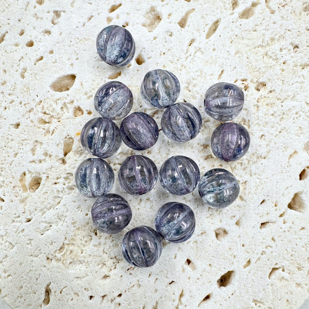Round Czech Beads, Purple Blue, 8MM X 8MM, Sold as 20 beads.