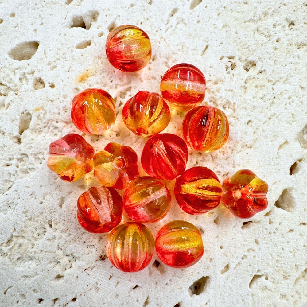 Round Czech Beads, Yellow Red, 8MM X 8MM, Sold as 20 beads.