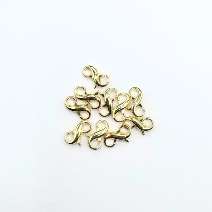 Infinity Clasps, Real 18 gold plated brass, 18 mm x 10mm, Sold as set of 5