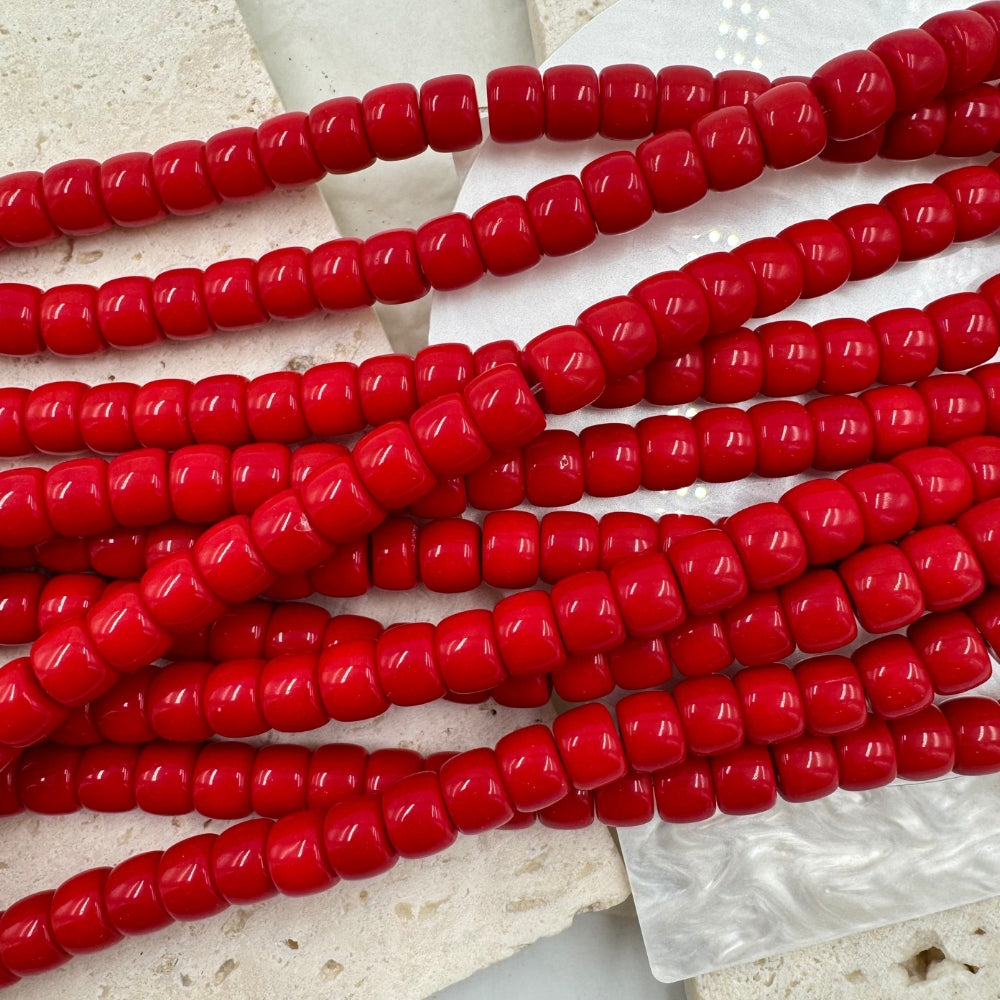 Vintage Glass Beads, Red, Smooth Drum, 8mmx 6mm, Sold as 1 strand, Approx. 50 Beads