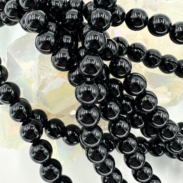 6mm round black white moonstone beads, glossy, 1 strand, 16 inches