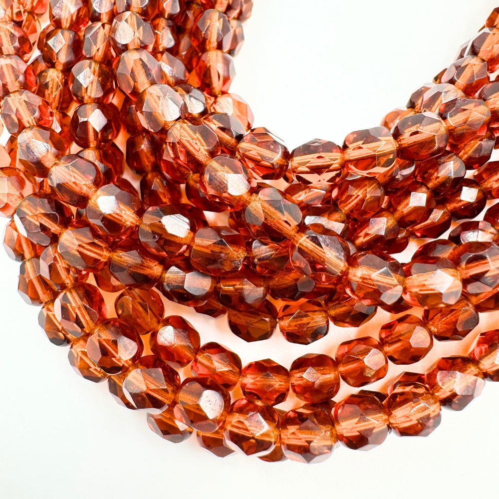 Brown Fire Polished Beads, 6mm, Faceted, Sold as 7 inches, Approx 28-30 Beads(Czech Republic).