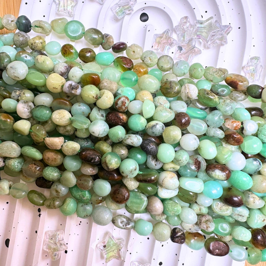 Chrysoprase, approx. 8mm x 5mm, nugget, glossy, 1 strand, 16 inches, approx. 50 beads.