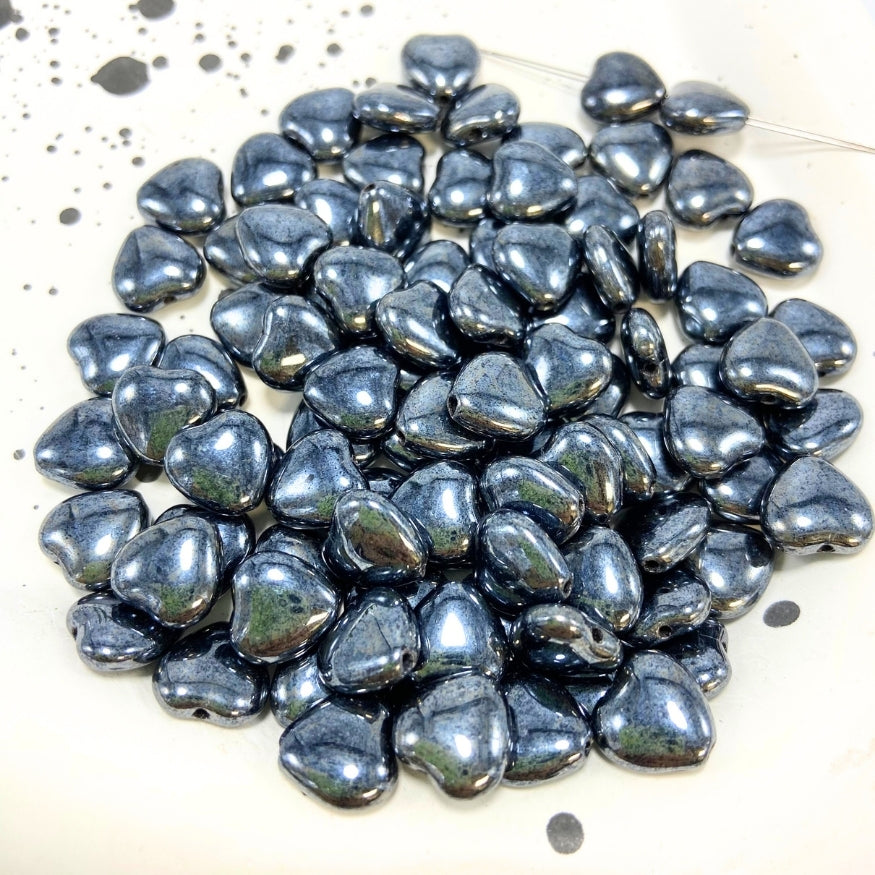 Heart Czech Beads, Black, 10MM X 10MM, Sold as 20 beads.