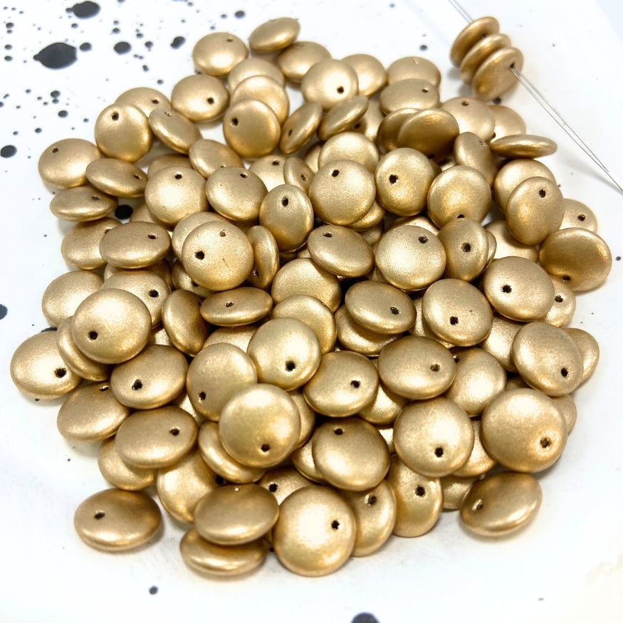Disc Czech Beads, Gold, 8MM X 8MM, Sold as 30 beads.