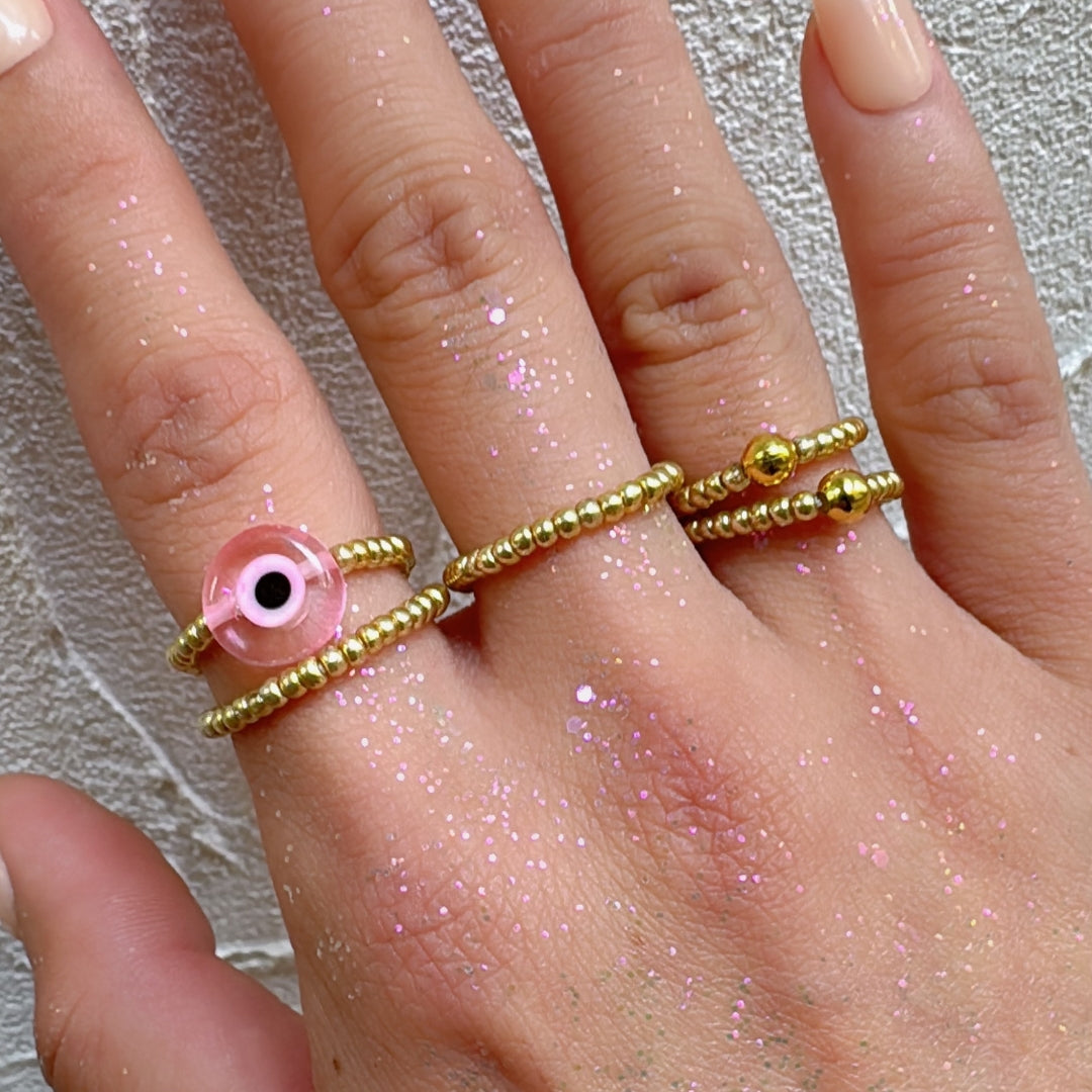 Pink Evil Eye Minimalist Ring Making Kit(Gold)