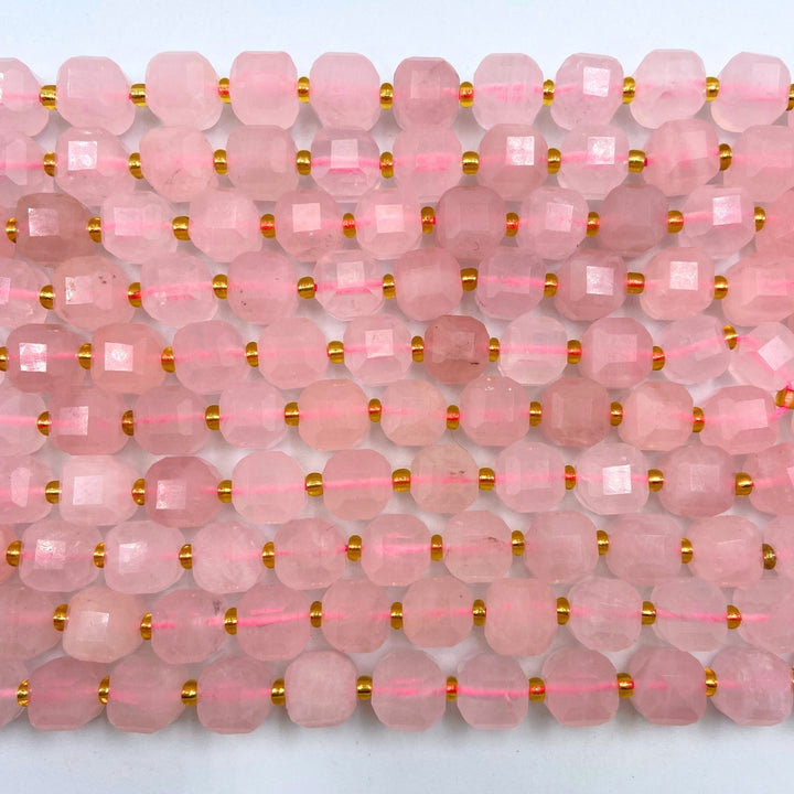 8mm cubed natural rose quartz beads, glossy, 1 strand, approx. 35 beads(Madagascar)