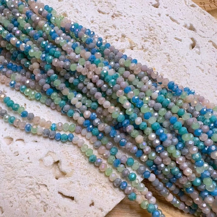 Electroplated crystal glass beads, faceted, rondelle, 10 strands, 14 inches each, 3mmx 2.5mm approx. 170 beads.