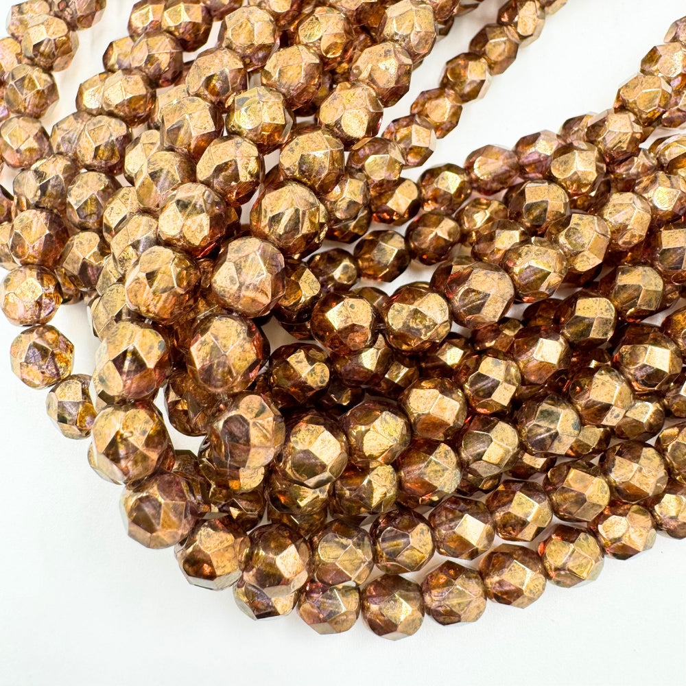 Rustic Brown Fire Polished Beads, 6mm, Faceted, Sold as 7 inches, Approx 28-30 Beads(Czech Republic).