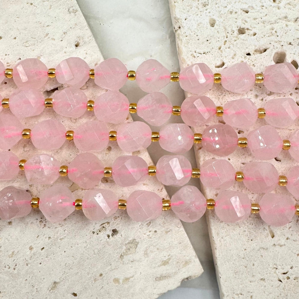 Rose Quartz, 8mm, Fancy Cut, sold as 1 strand, 16 inches, approx 35 beads.