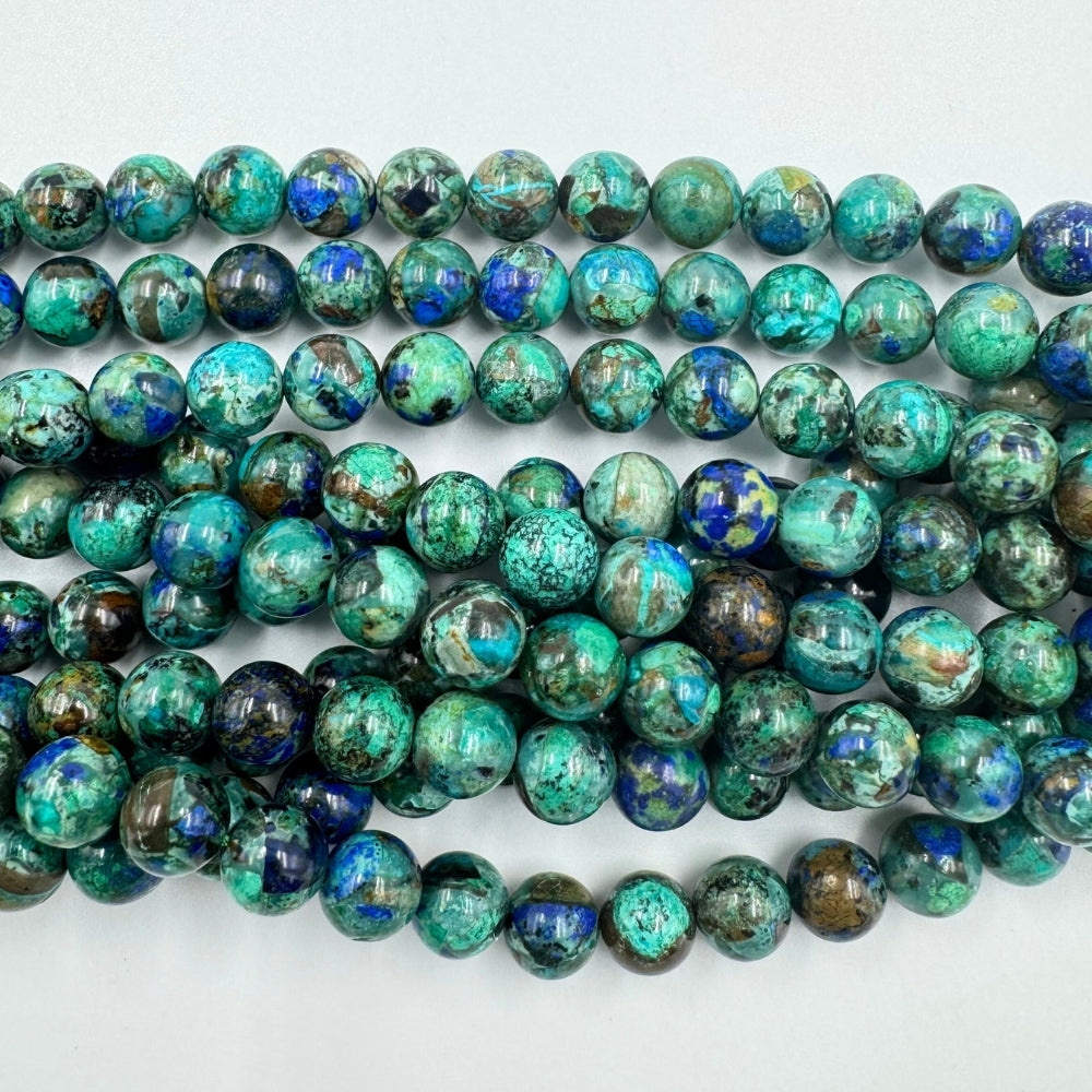 AAA 8mm round azurite beads, glossy, 1 strand, approx. 48 beads(Morocco)