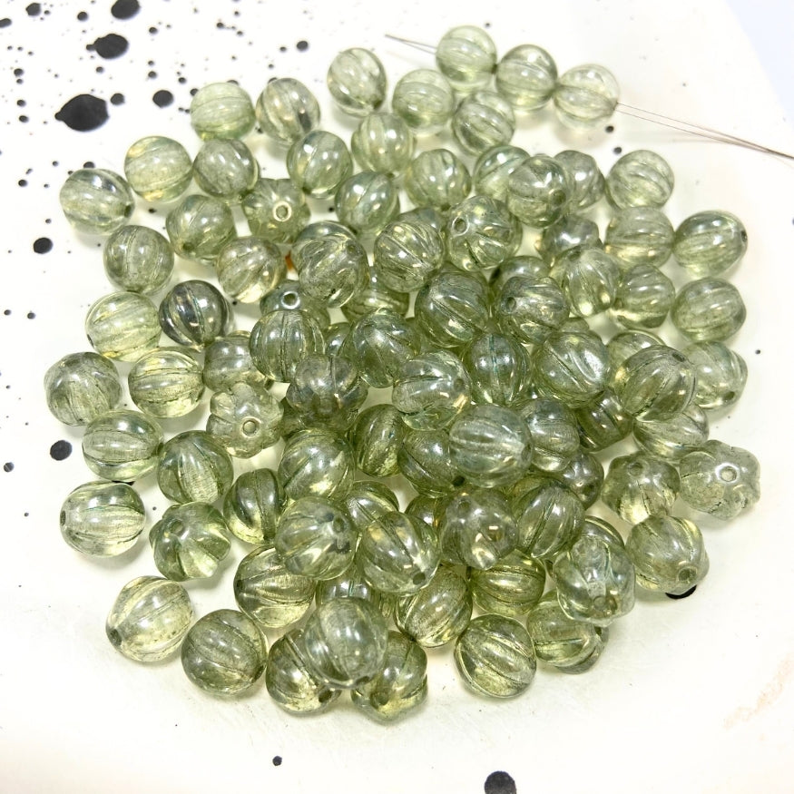 Round Czech Beads, Green, 8MM X 8MM, Sold as 20 beads.