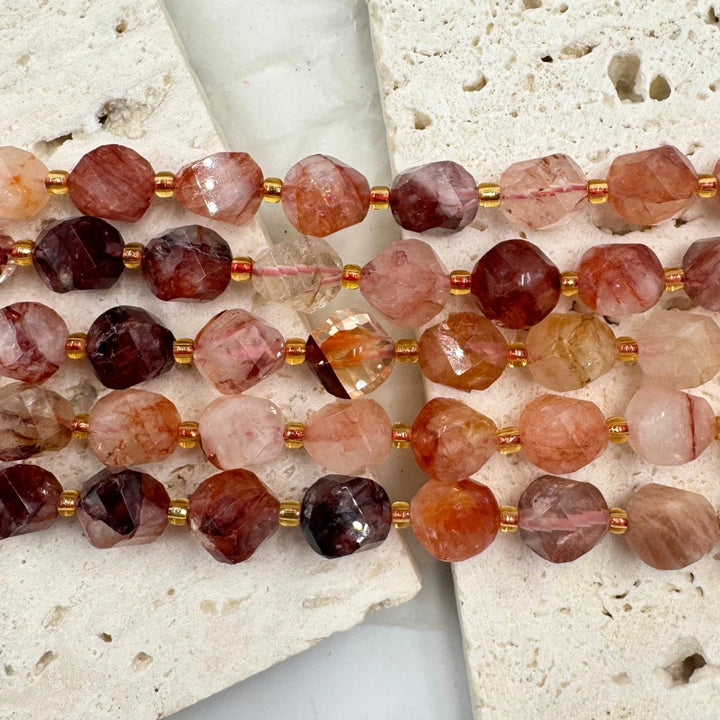 Rutilated Quartz, 8mm, Fancy Cut, sold as 1 strand, 16 inches, approx 35 beads.