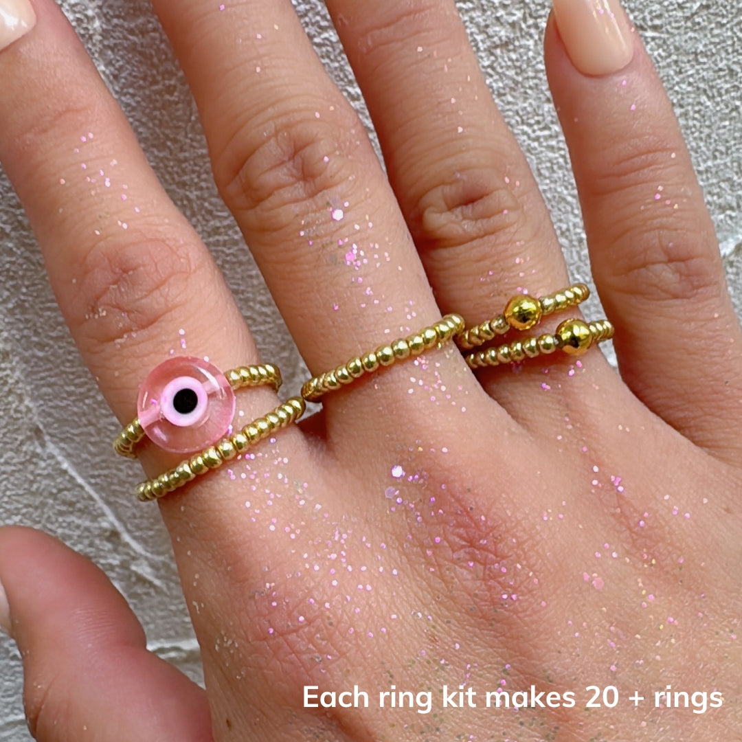 Pink Evil Eye Minimalist Ring Making Kit(Gold)