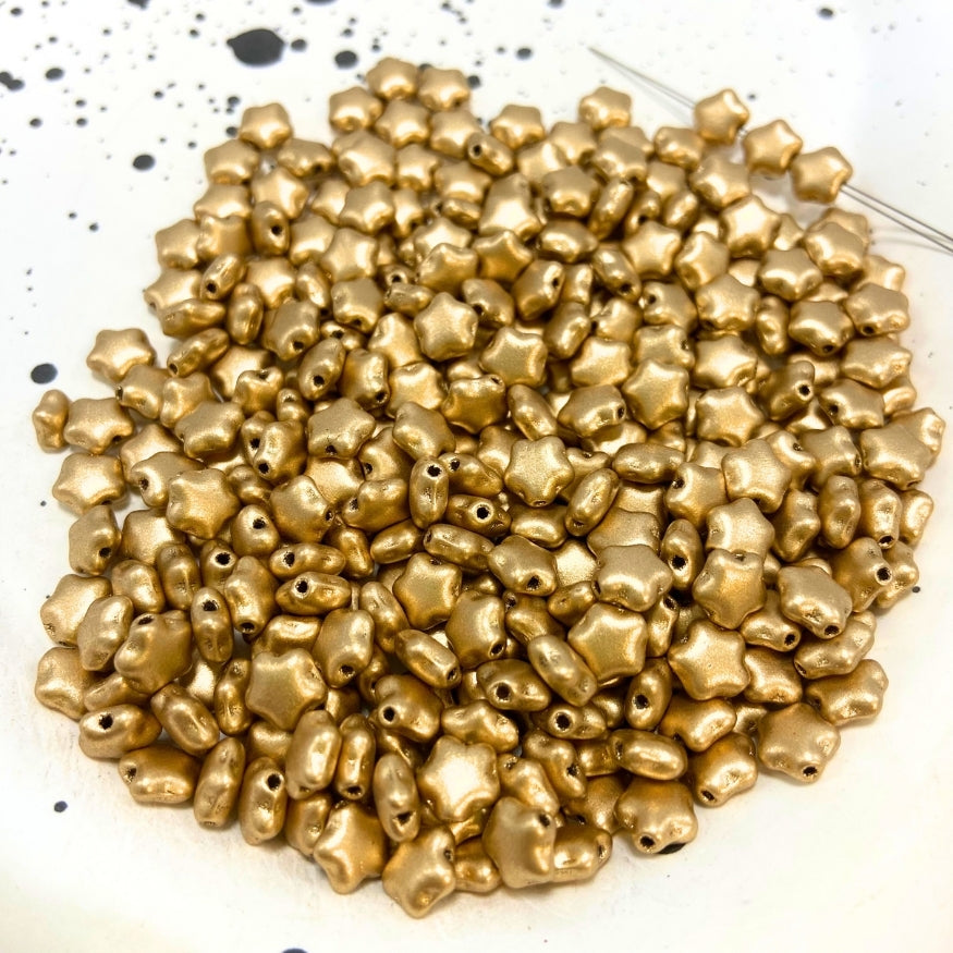 Small Star Czech Beads, Gold, 6MM X 6MM, Sold as 50 beads.