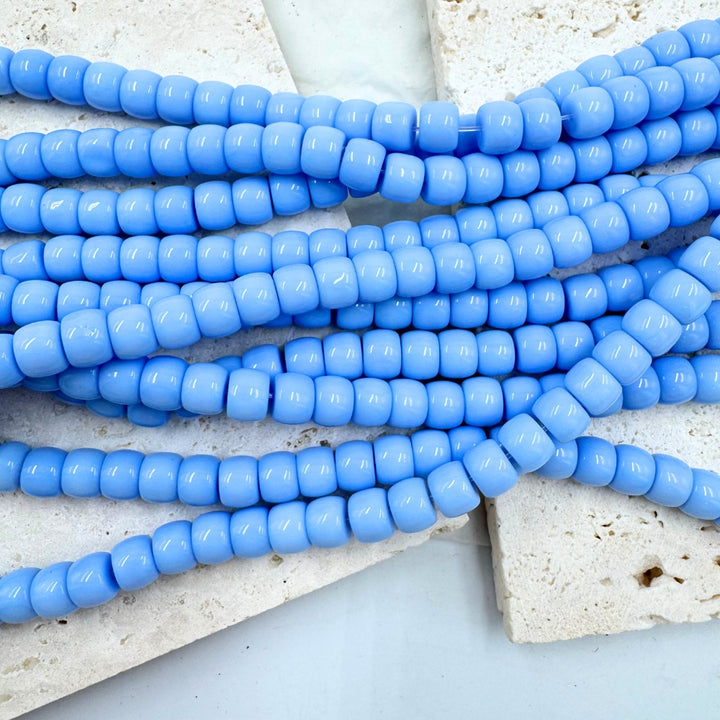 Vintage Glass Beads, Sky Blue, Smooth Drum, 8mmx 6mm, Sold as 1 strand, Approx. 50 Beads