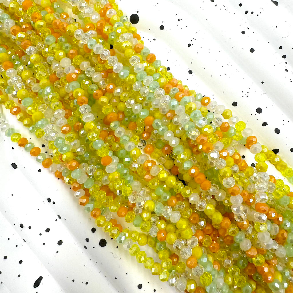 Mix Glass Beads, 2mm x 3mm, approx 170 per strand, 17 inches per strand, sold as 10 strands.