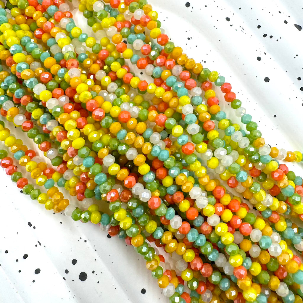 Mix Glass Beads, 2mm x 3mm, approx 170 per strand, 17 inches per strand, sold as 10 strands.