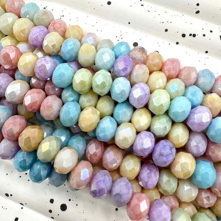 Candy Mix Rondelle Glass Beads, 8mm x 6mm, approx 60 beads per strand, 16 inches per strand, sold as 1 strand.