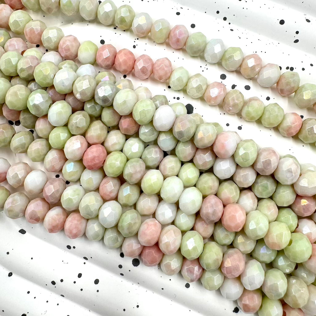 Rondelle Glass Beads, 8mm x 6mm, approx 60 beads per strand, 16 inches per strand, sold as 1 strand.