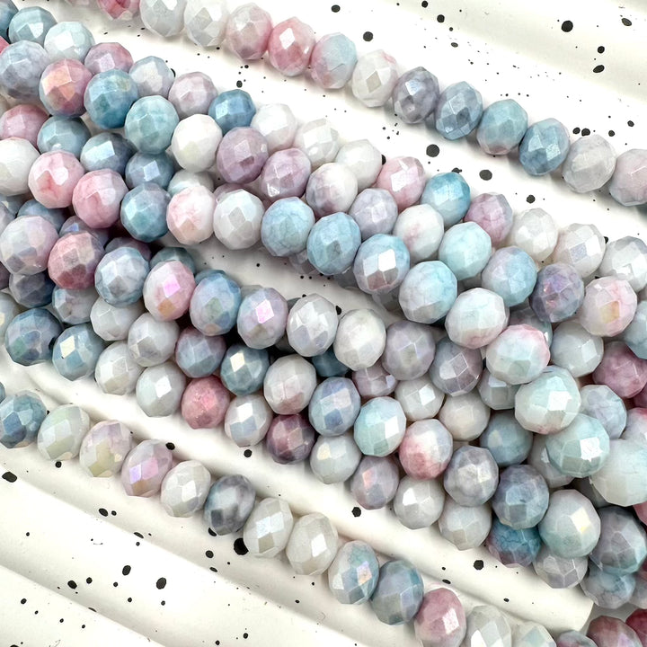 Rondelle Glass Beads, 8mm x 6mm, approx 60 beads per strand, 16 inches per strand, sold as 1 strand.
