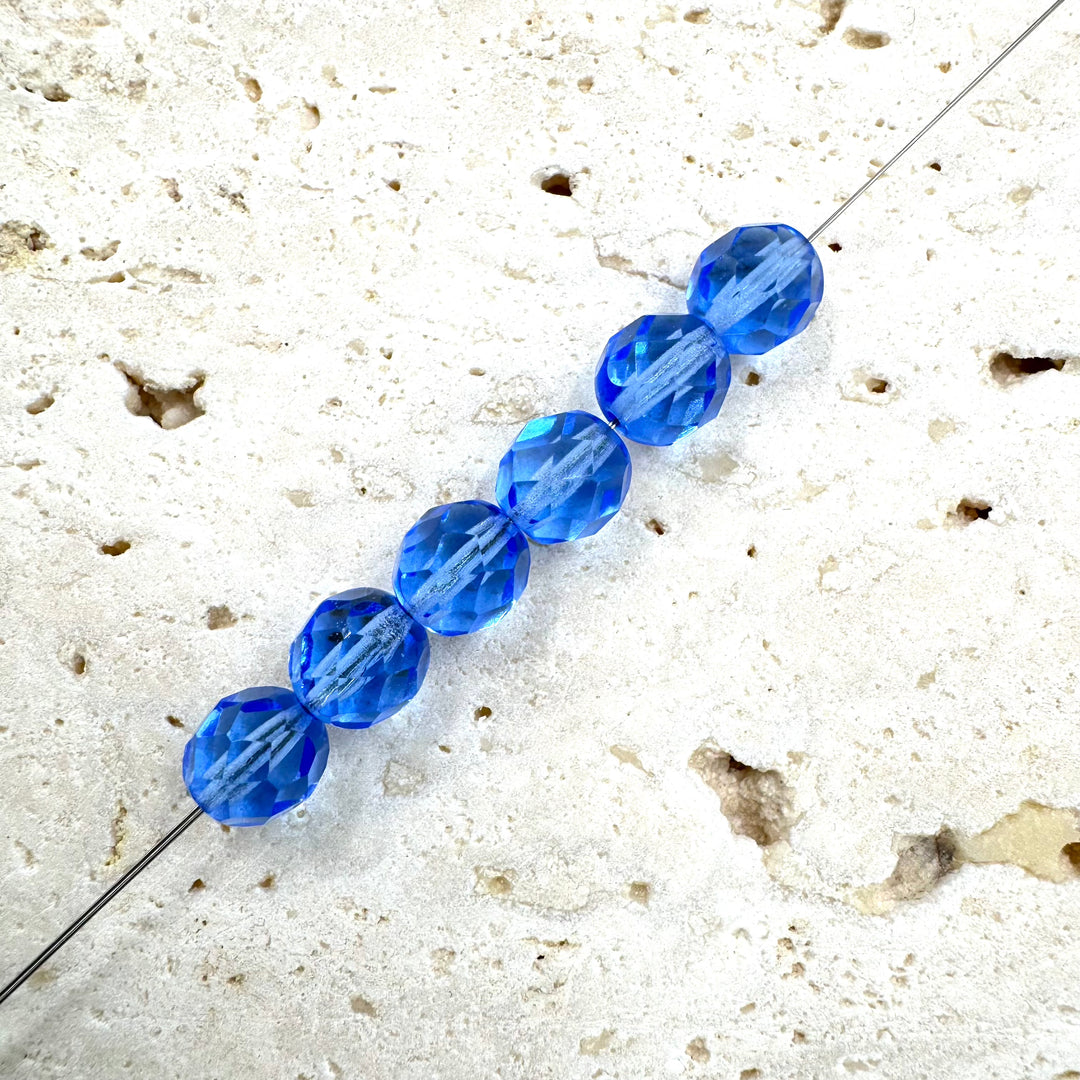 Round Faceted Czech Beads, Transparent Blue, 8MM X 8MM, Sold as 30 beads.