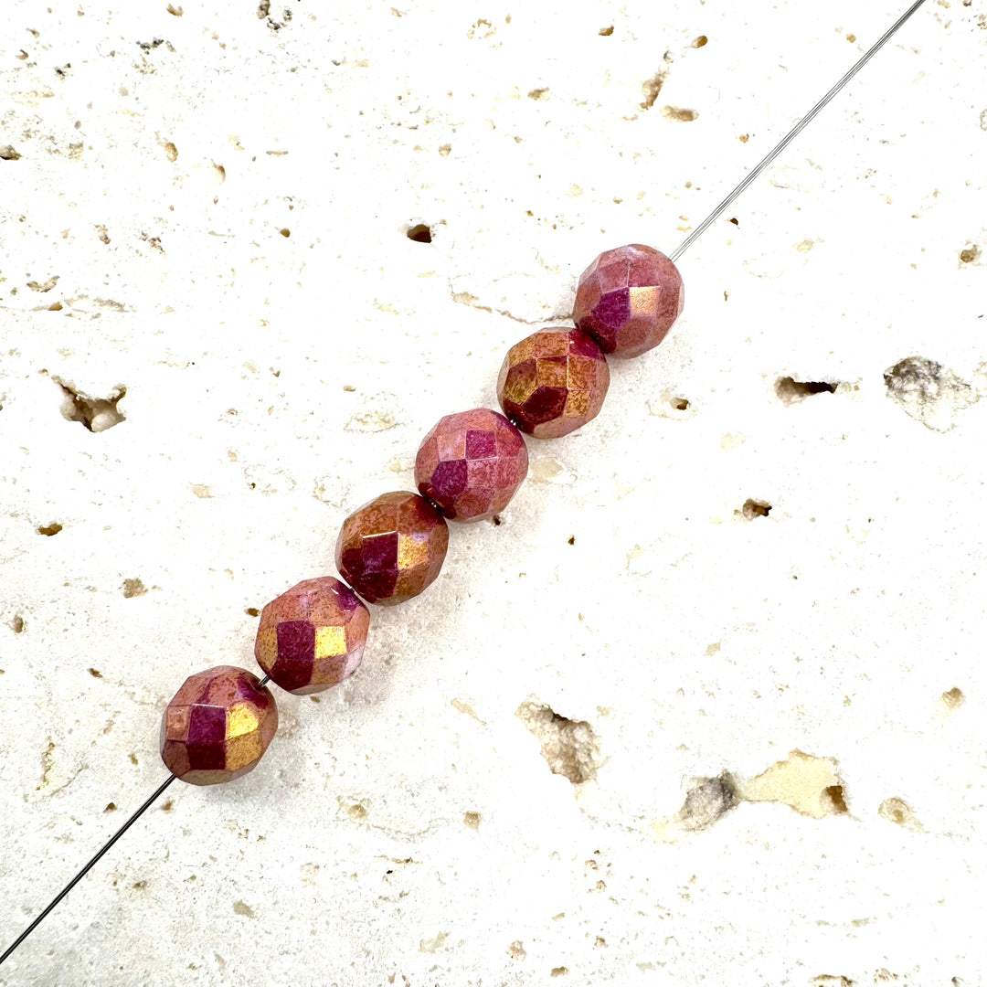 Round Faceted Czech Beads, Rustic Red 8MM X 8MM, Sold as 20 beads.