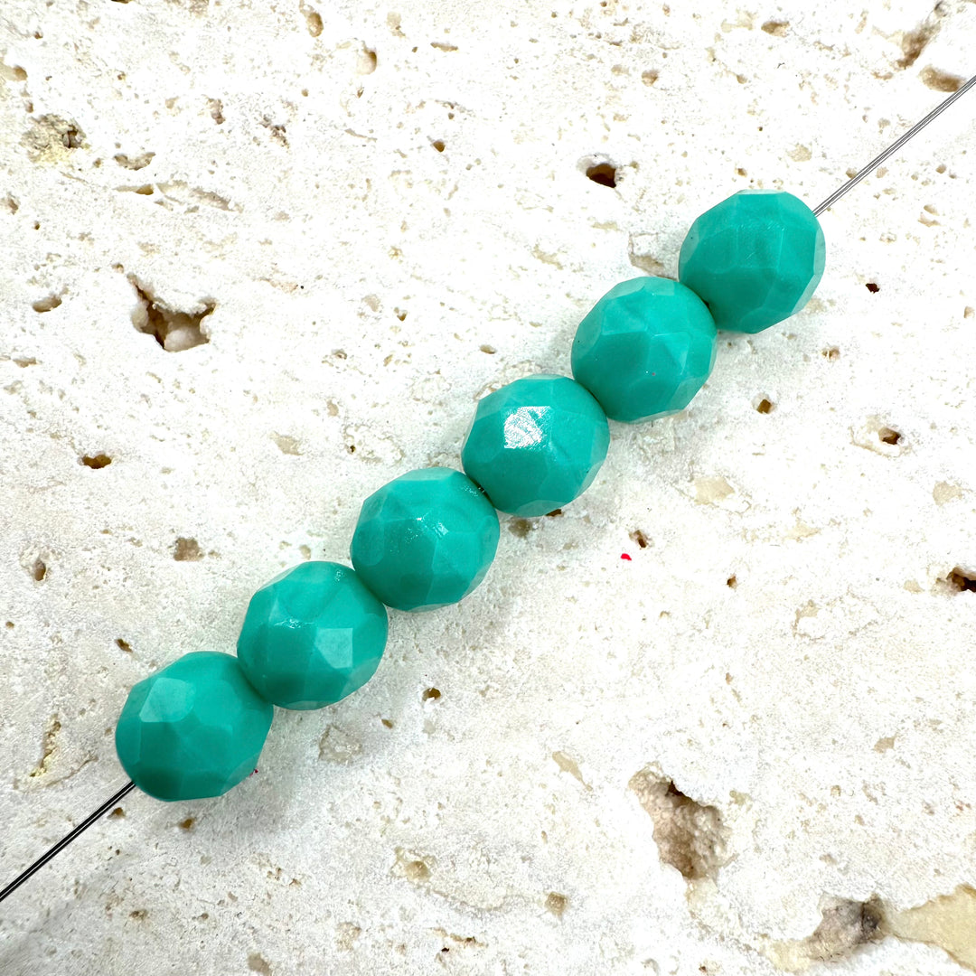 Round Faceted Czech Beads, Aqua, 8MM X 8MM, Sold as 20 beads.