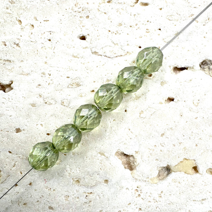 Round Faceted Czech Beads, Green, 8MM X 8MM, Sold as 30 beads.
