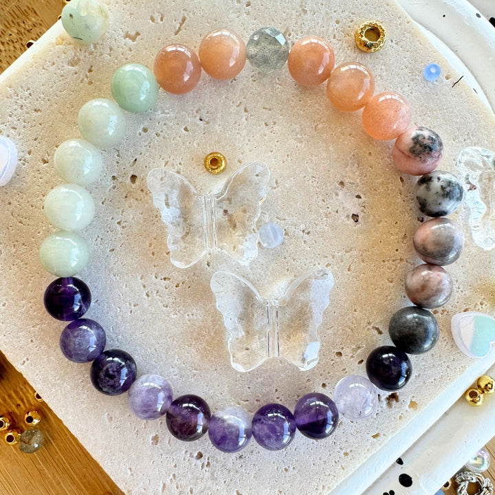 Lavender Bloom Bracelet Making Kit(AAA Sunstone + Amethyst + Flashy Labradorite)