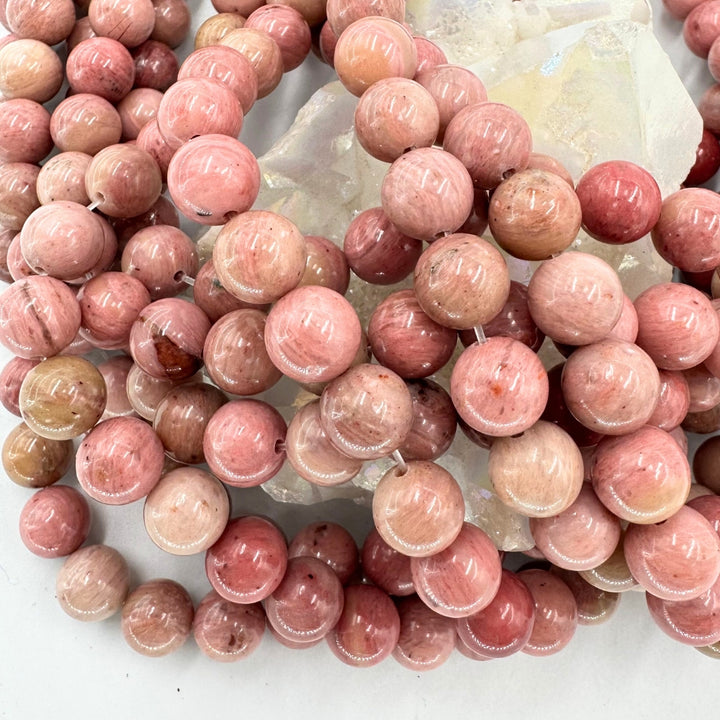 rhodonite, 8mm, round, glossy, 1 strand, 16 inches, approx. 48 beads.