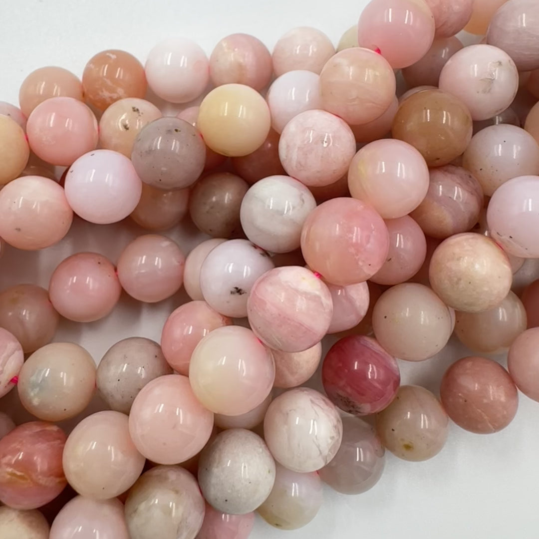 AA 8mm round pink opal beads, glossy, 1 strand, approx.48 beads(Peru)