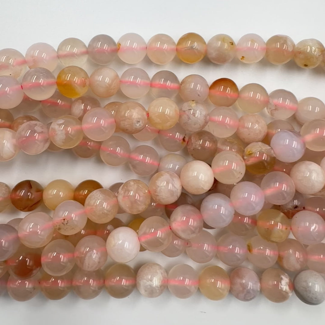 AAA 8mm round Sakura agate beads, glossy, 1 strand, approx.48 beads(Madagascar)