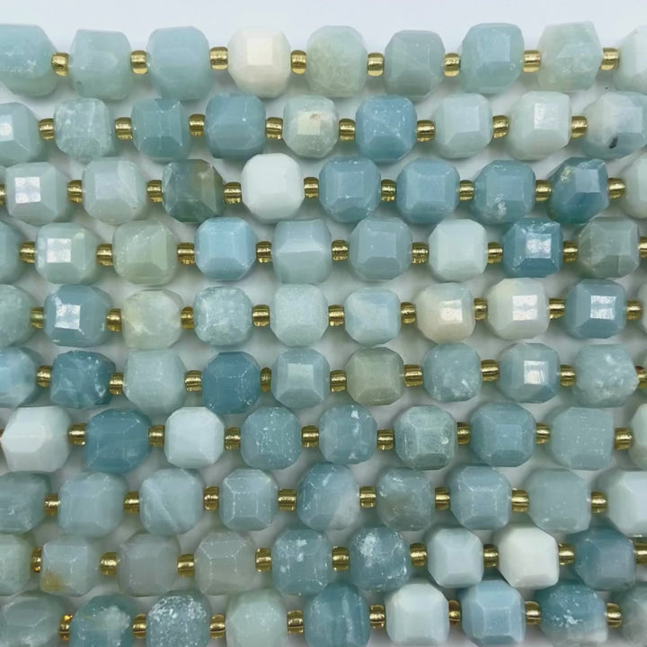 8mm cubed natural amazonite beads, glossy, 1 strand, approx. 35 beads(India)