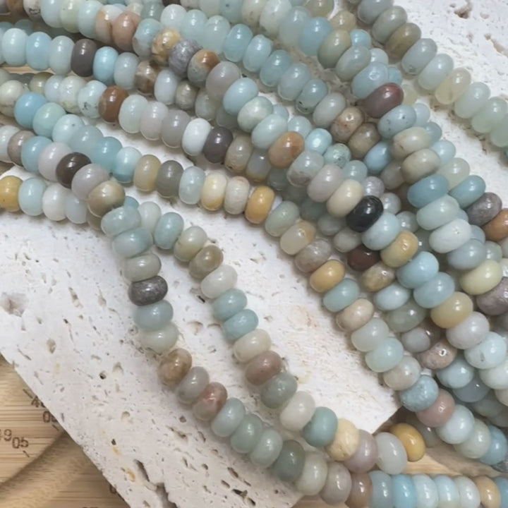 8mm x 6mm rondelle amazonite, glossy, 1 strand, 16 inches, approx. 66 beads.