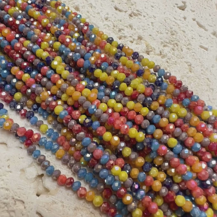 Electroplated crystal glass beads, faceted, rondelle, 10 strands, 14 inches each, 3mmx 2.5mm approx. 170 beads.