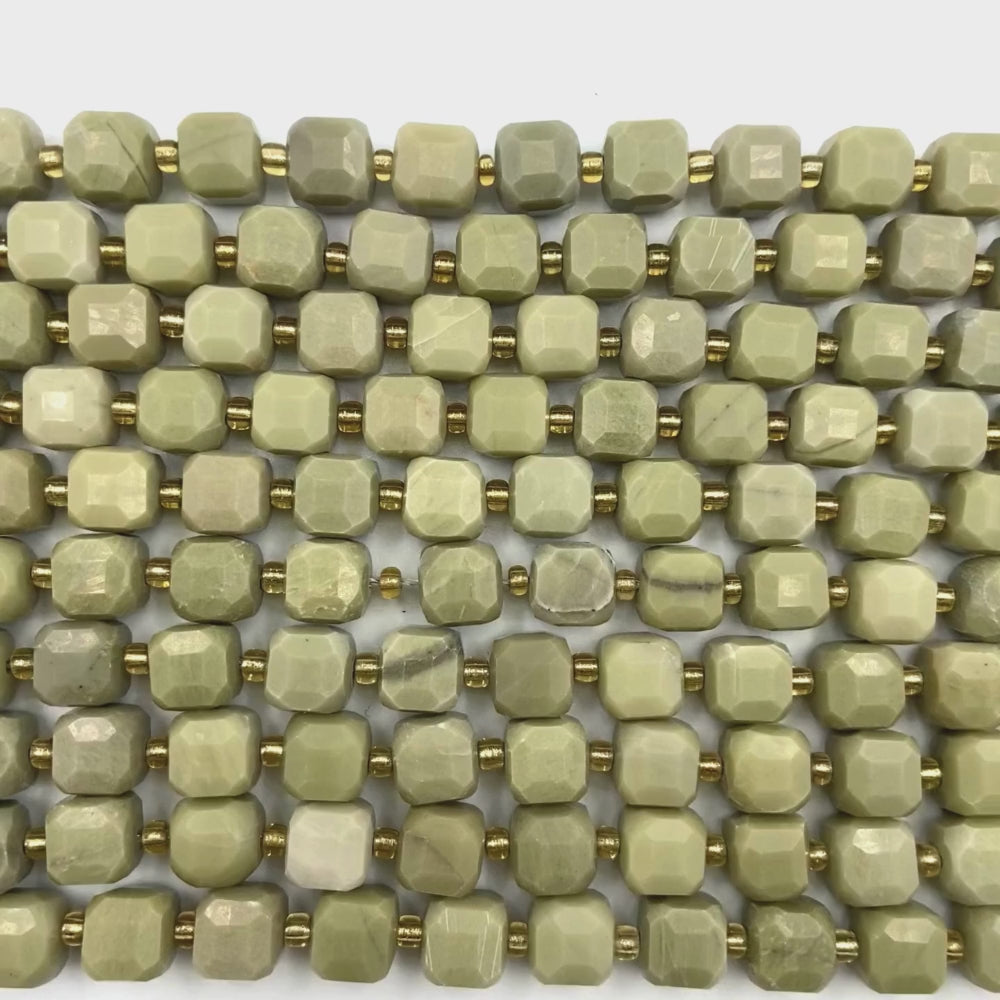 8mm cubed natural green jade beads, glossy, 1 strand, approx. 35 beads(Uyghur)