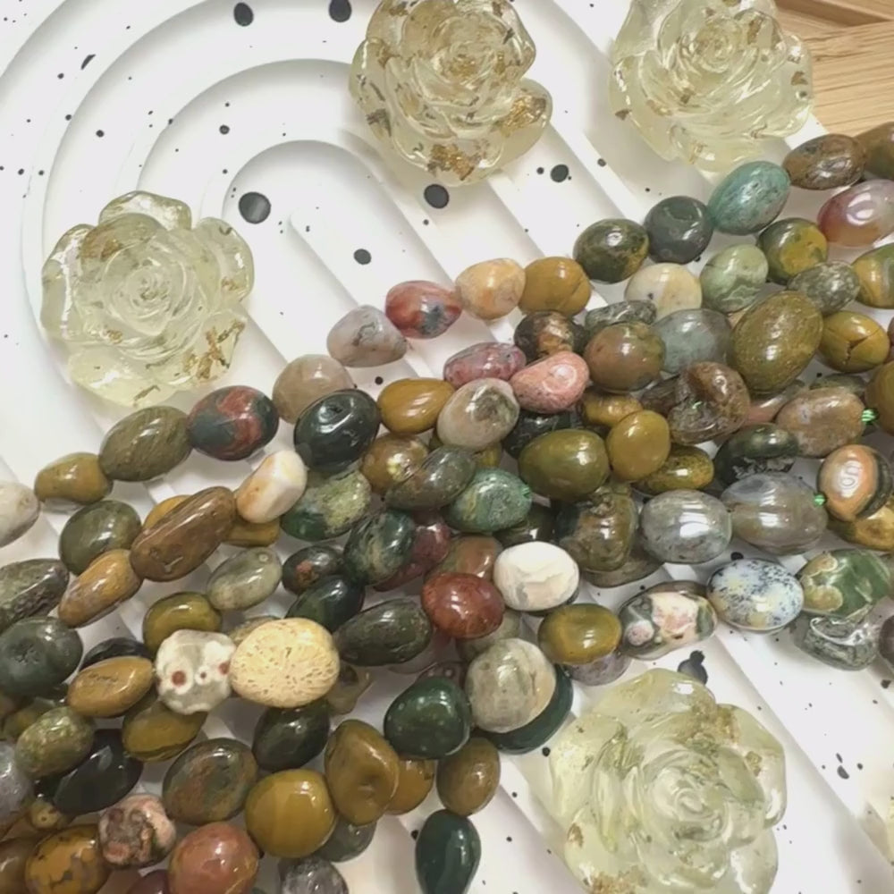 Ocean Jasper, approx. 8mm x 5mm, nugget, glossy, 1 strand, 16 inches, approx. 50 beads.