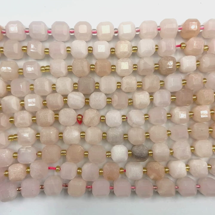 8mm cubed natural peach aventurine beads, glossy, 1 strand, approx. 35 beads(India)