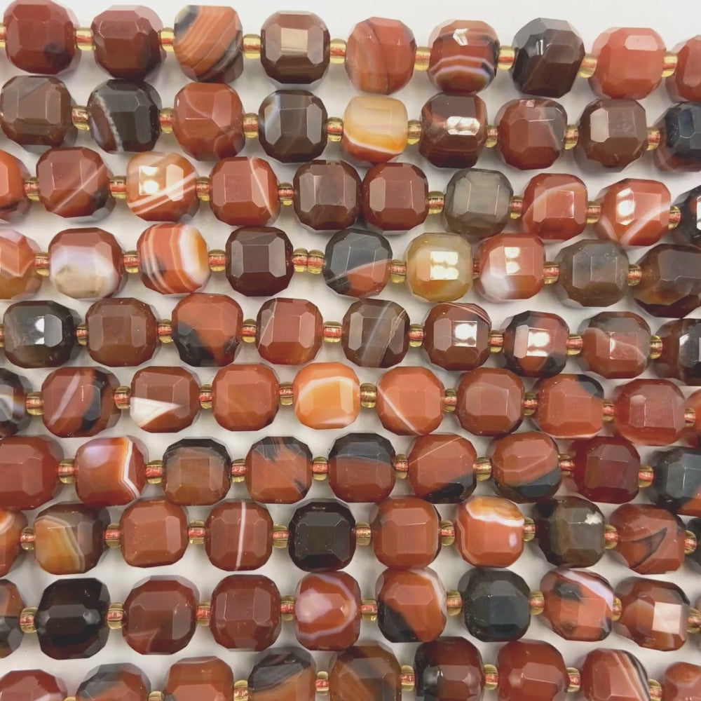 8mm cubed natural banded agate beads, glossy, 1 strand, approx. 35 beads(India)