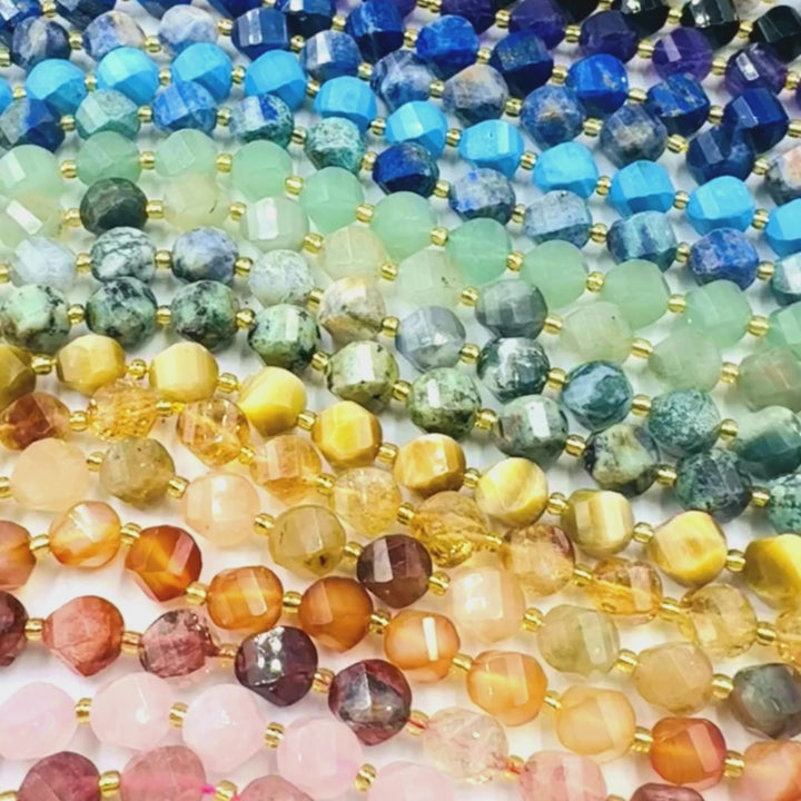 Australian Opal, 8mm, Fancy Cut, sold as 1 strand, 16 inches, approx 35 beads.