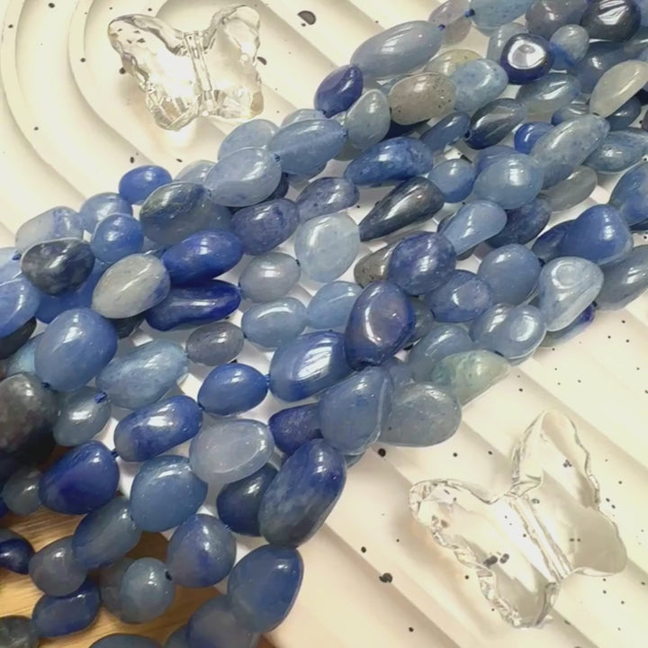 Blue Aventurine, approx. 8mm x 5mm, nugget, glossy, 1 strand, 16 inches, approx. 50 beads.