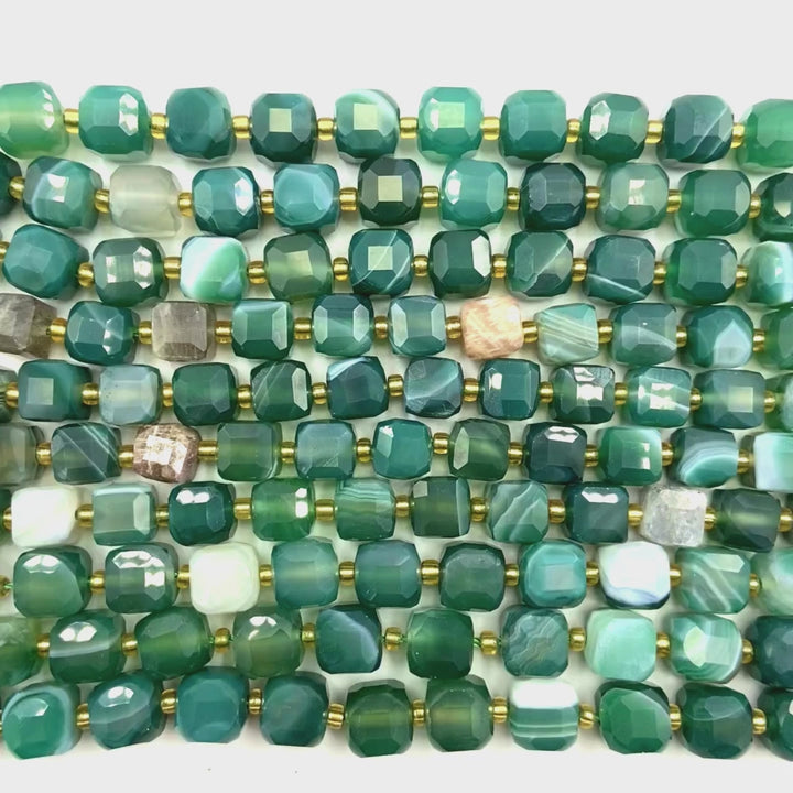 8mm cubed natural moss agate beads, glossy, 1 strand, approx. 35 beads(Brazil)