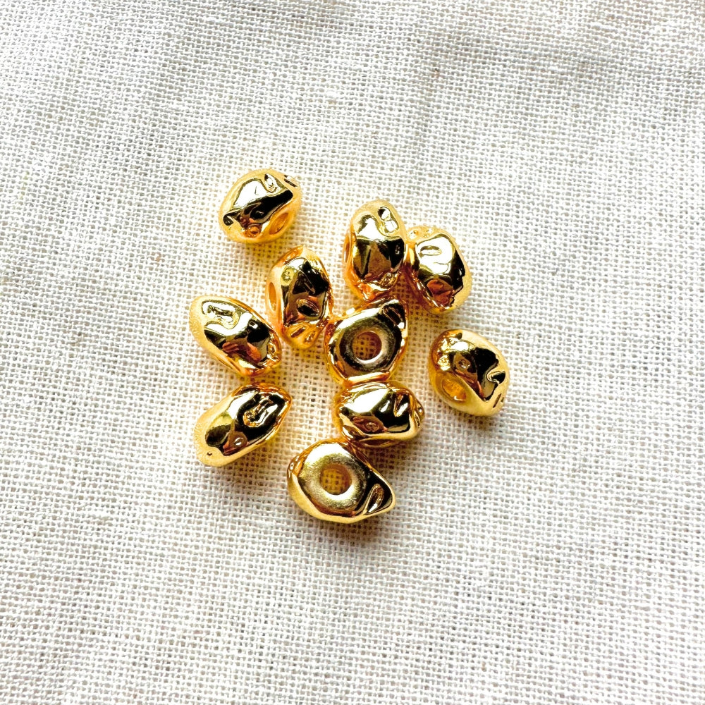 Nugget Spacer Beads, Brass, Real 18K Gold Plated, 7mm x 6mm x 4mm, 2mm Hole, Sold as 6 Pieces.