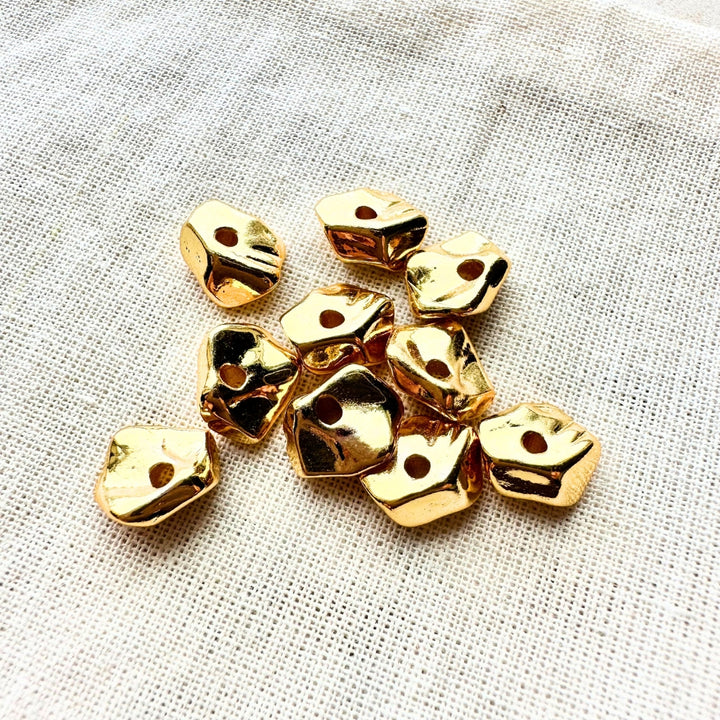 Irregular Spacer Beads, Brass, Real 18K Gold Plated, 7mm x 8mm x 3mm, 1.5mm Hole, Sold as 5 Pieces.