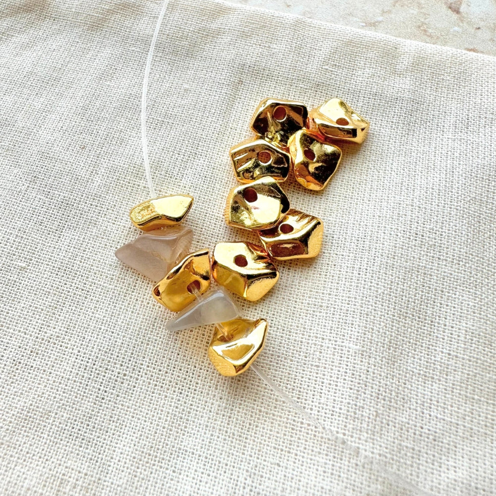 Irregular Spacer Beads, Brass, Real 18K Gold Plated, 7mm x 8mm x 3mm, 1.5mm Hole, Sold as 5 Pieces.